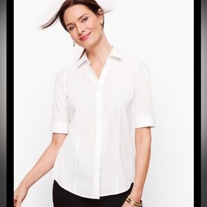 Talbots White Wrinkle Resistant Short Sleeve Button Down Shirt Size 4